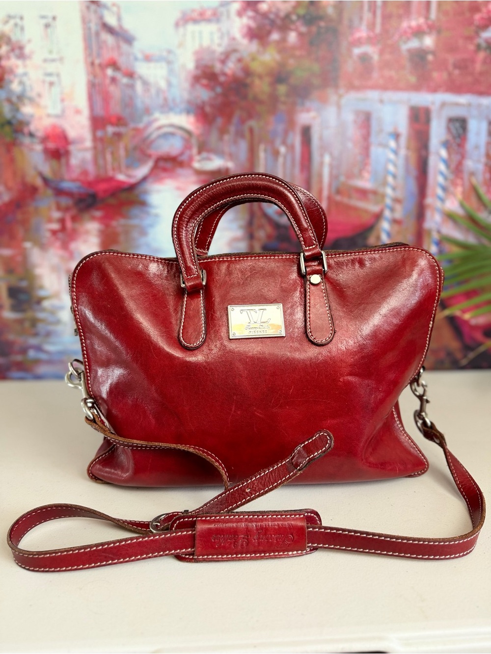 Tuscany Leather Firenze Red Leather Satchel Shoulder Crossbody Bag
